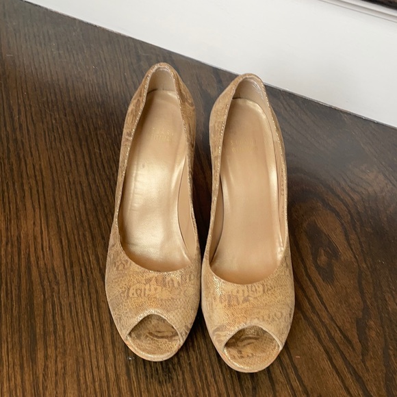 Stuart Weitzman Gold Cork Wedge Shoes